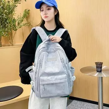 Girls Fashion Simple Schoolbag Cute Bear Printed Texture Female College Students Simple Hundred Schoolbag Nylon Waterproof чёрный