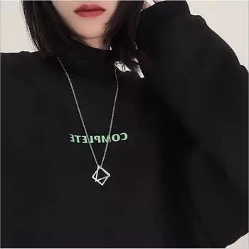 Girls Fashion Simple Space Geometry Necklace Triangle Square Pendant Personality Street Hip Hop Student Couple Creative Gift