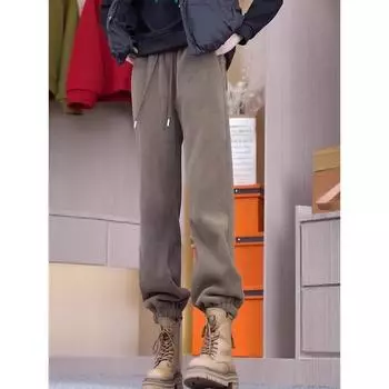 Girls fleece thickened new pants 2024 winter integrated lamb fleece children s wear a pair of winter sweatpants outer wear 120cm
