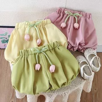 Girls Flower Bud Shorts for Summer Baby Lantern Pants and Women s Baby Pants for Outerwear 80