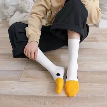 Girls Gift Mid-Tube Breathable Cartoon Hosiery Funny Goose Head Socks Cotton Socks Women Socks жёлтый