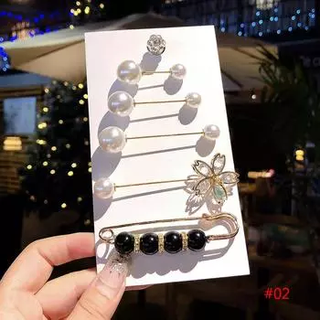 Girls Gift Rhinestone Bridal 1set Jewelry Pearl Brooch Sweater Pin Shawl Buckle Imitation Pearl 02