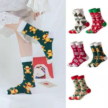 Girls Gift Snowflake Christmas Tree Mid-Tube Socks Women Socks Korean Style Socks Christmas Socks B