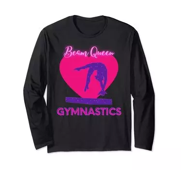 Girls Gymnastics Pink and Purple Beam Queen Long Sleeve T-Shirt чёрный