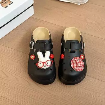 Girls heart bag head half slippers women s new summer soft cute Miffy rabbit outside hole sandals 35-36