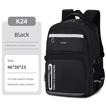 Girls Large-Capacity Burden-Reducing Spine-Protecting Schoolbag K24 black [chest buckle + luggage strap]]