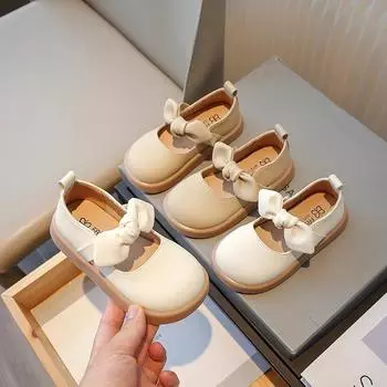 Girls Leather Shoes 2024 Spring Autumn New Baby Girls Bow Fashion Princess Kids Shoes Korean Style Little Children Mary Janes PU 23 хаки