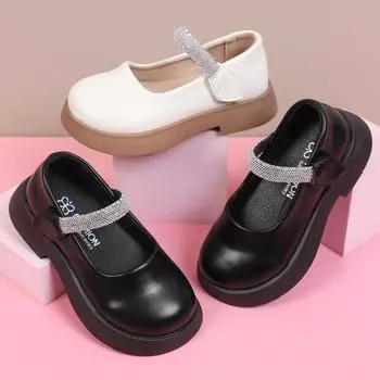 Girls Leather Shoes for Party Wedding Fashion Children Princess Shoes Fashion Kids Performance Shoes Anti-Slippery All Match 26 чёрный