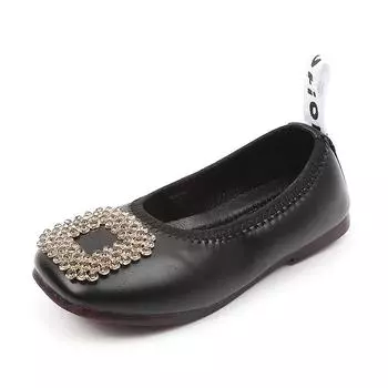 Girls Leather Shoes for Party Wedding Kids Rhinestones Moccasins Shoes Fashion Children Flats Princess Shoes Simple Non-slip 21 чёрный