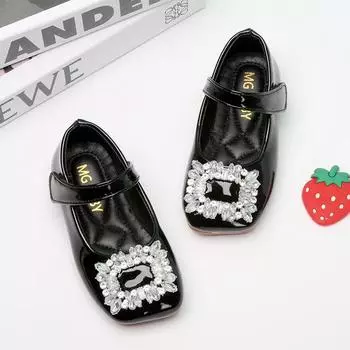 Girls Leather Shoes Korean Style Rhinestones Princess Mary Jane Kids Fashion Flats Hook & Loop Simple Girls Spring Flats Elegant 21 красный