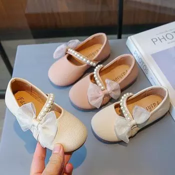 Girls Leather Shoes New Children S Shoes Soft Sole British Style Versatile Loafer Single Shoes Girls Princess Shoes 23 розовый