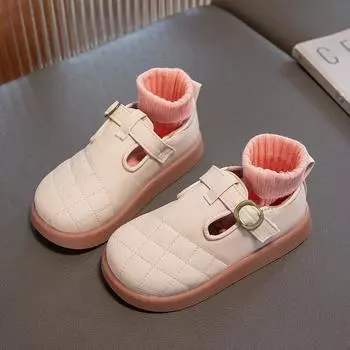 Girls Leather Shoes Retro 2024 Spring Autumn T-Strap New Students Kids Casual Shoes Soft Britain Style Drop Shipping Children PU 23 чёрный