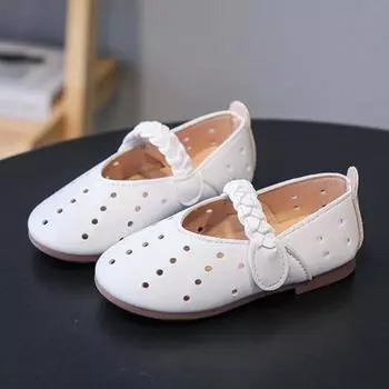 Girls Leather Shoes Spring Summer White Cut Out Versatile Kids Fashion Shallow PU Soft Casual Flats Shoes for School Hook & Loop 21 белый