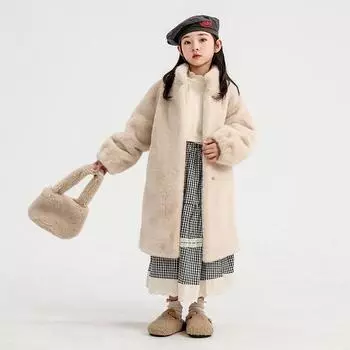 Girls long imitation fur coat plush jacket thickened warm fur integrated children s fur coat mink velvet 100