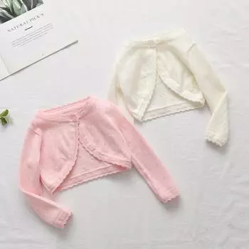 Кардиган с длинными рукавами для девочек, детские вязаные свитера с застежкой на пуговицы, топы 90cm бежевый