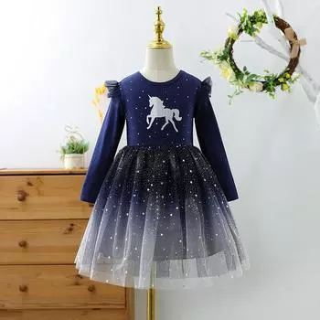 Girls Long-Sleeve Cotton Princess Dress – Fashionable Autumn/Winter Style for Kids 120cm