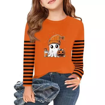 Girls Long Sleeve Halloween Day T Shirts Kids Fall Tops Crewneck Basic Tees 5-14Y 110 чёрный