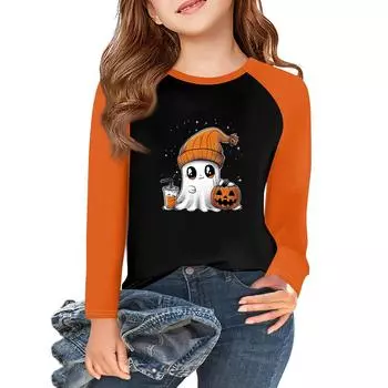 Girls Long Sleeve Halloween Day T Shirts Kids Fall Tops Crewneck Basic Tees 5-14Y 110 чёрный