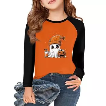 Girls Long Sleeve Halloween Day T Shirts Kids Fall Tops Crewneck Basic Tees 5-14Y 110 чёрный