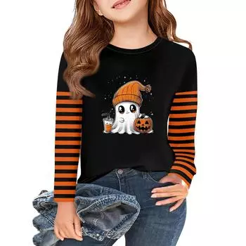 Girls Long Sleeve Halloween Day T Shirts Kids Fall Tops Crewneck Basic Tees 5-14Y 110 чёрный