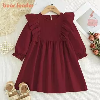 Girls Long Sleeved Dress Bear Leader 3-7 Years Retro Pleats Dresses QZ211 3T