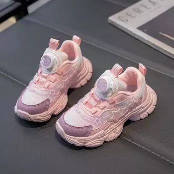 Girls Mesh Breathable Sport Shoes Summer New LED Children s Cute Sneakers Kids Turn the butt Casual Shoes Light Shoes Size 26-34 28 розовый