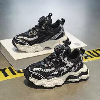 Girls mesh sneakers 2024 winter new boys breathable fly-woven non-slip soft sole versatile fashion casual shoes 31 чёрный
