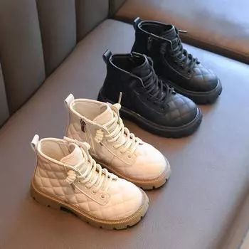 Girls Minimalist Princess Boots British Style Children‘s Fashion Short Boots with Side Zip 2024 Autumn Winter New Ankle Boots 26 бежевый