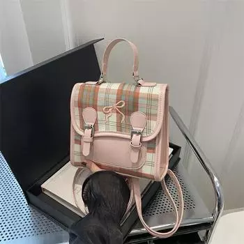 Girls Plaid Backpack Women s Summer 2025 Trendy Sweet Backpack Casual Student School Bag белый