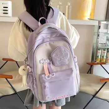 Girls Primary School Students Grade 3 to Grade 6 Burden Reduction Spine Protection Ultra-Light Large Capacity Backpack for Junior High School Students Purple without pendant