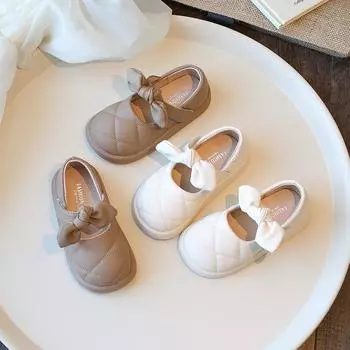 Girls Princess Leather Shoes Children s Flats Spring Autumn Fashion Kids Causal Bowtie Mary Jane Shoes Solid Color Versatile New 21 хаки