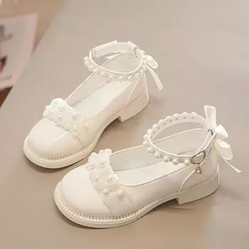 Туфли принцессы из кожи для девочек, модные детские туфли в стиле Лолиты с бантом, туфли Мэри Джейн, милые детские черные туфли для школы 26 бежевый