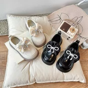 Girls Princess Leather Shoes Lolita Children s Flats Sweet Bowknot Versatile Kids Causal Thick Bottom Mary Jane Shoes Fashion 23 чёрный