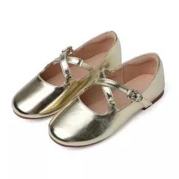 Girls Princess Leather Shoes Solid Color Cross-tied Kids Ballet Shoes Fashion Spring Autumn Children s Flats for Wedding Party 25 золотой