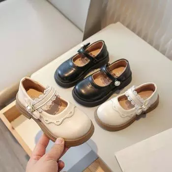 Girls Princess Leather Shoes Spring Autumn Children Causal Mary Jane Shoes Fashion Thick Bottom Lolita Kids Party Dress Shoes 26 чёрный