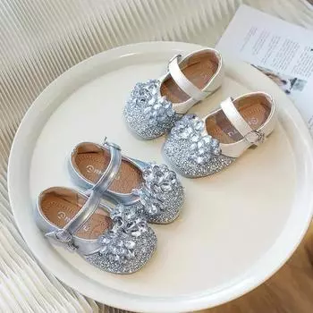 Girls Princess Leather Shoes Spring Autumn Rhinestone Luxury Kids Ballet Shoe Fashion Causal Children s Flats for Wedding Party 25 бежевый