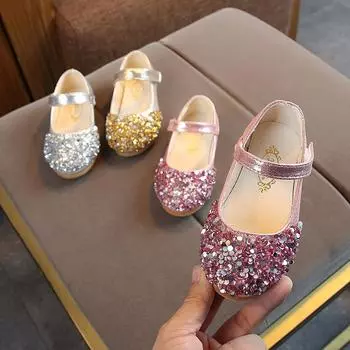 Girls Princess Leather Shoes Spring Autumn Sequins Fashion Children Dance Flats Shoes Fashion Versatile Kids Dress Single Shoes 21 золотой