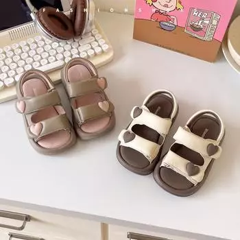 Сандалии принцессы для девочек с любовью, детская повседневная обувь, модная детская летняя пляжная обувь с липучкой, противоскользящая, размер 26-37 26 хаки