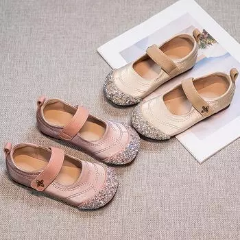 Girls Princess Shoes Children s Crystal Rhinestone Shoes Fashion Little Kids Performance Shoes Flats Spring Autumn 2024 New 26 абрикосовый