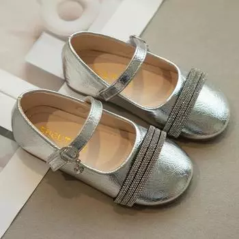 Girls Princess Shoes Soft Sole Temperament Kids Flat Shoes with Pendant 2024 New Chic Children Dance Dress Shoes Elegant Fashion 26 золотой