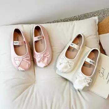 Туфли принцессы для девочек с бантом на мягкой подошве, детские балетки, танцевальная обувь, модные детские туфли на плоской подошве, туфли Мэри Джейн для выступлений, новинка 2024 года 21 бежевый