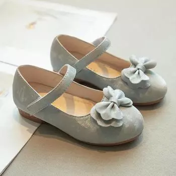 Girls Princess Shoes with Sweet Bow Kids Leather Formal Shoes for Party Wedding 2024 New Girls Performance Dance Shoes Low Heel 26 синий