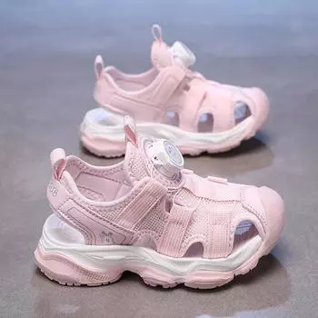 Girls sandals Summer new boys button soft-soled beach shoes Children s sports shoes Size28 ,Foot Length17.5cm зелёный