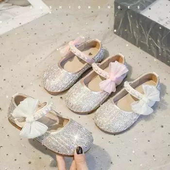 Блестящие туфли принцессы для девочек, туфли Мэри Джейн для маленьких детей, модные детские туфли с жемчугом и бантом 23 розовый