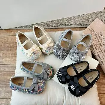Girls Shoes 2024 Spring Autumn New Childrens Shoes Shallow Mouth Fashion Bow Princess Shoe Soft Sole Casual Shoe Zapatos Nia 24insole14.5cm