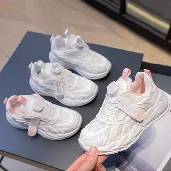 Girls shoes 2025 autumn new mesh breathable boys net shoes rotating button white shoes children s shoes 26 yards/inner length about 16.6 cm белый