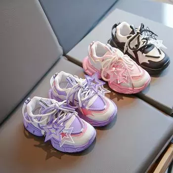 Girls shoes autumn 2025 new brand children s sports net shoes medium and older children s running shoes girls dad shoes autumn shoes 26 (inner length 16.5cm) розовый