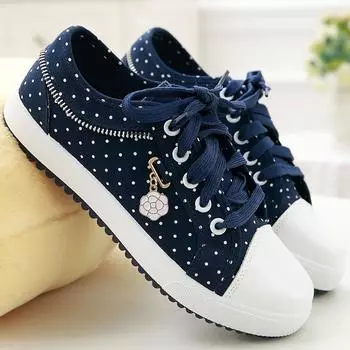 Girls Shoes Women Sneakers Spring/autumn 2024 New Denim Sneakers Woman Designer Zipper Student Sport Shoes Vulcan Espadrilles 4.5 синий
