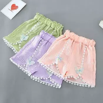 Girls Shorts Summer New Cute Lace Can Be Opened Crotch Fashionable and Versatile Thin Shorts 90