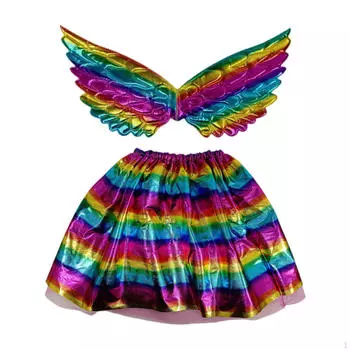 Girls Skirt Set with Rainbow Wing Cute Dressing up for Holiday Stage Performance